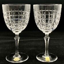 NOS Vintage Pair BAYEL STRASBOURG CUT CRYSTAL GLASSES WATER GOBLETS NEW W LABELS picture