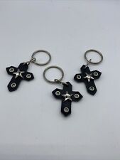 Lot of 3 Leather And Silver Studded Keychains 3D NEW picture