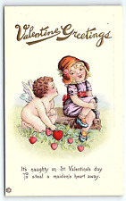 c1910 VALENTINE GREETINGS NAUGHTY CUPID STEALING MAIDEN'S HEART POSTCARD P4944 picture