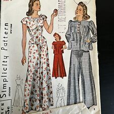 Vintage 1930s Simplicity 3422 Old Hollywood Glam Pajamas Sewing Pattern 8 USED picture