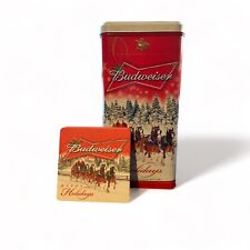 Limited 2007 Edition Budweiser Tin w 4 Coasters Happy Holidays Clydesdales Snow  picture