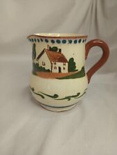 Watcombe Torquay Pottery Hand Painted Pitcher Village Vintage 80s Repro 1700s picture