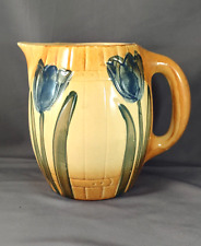 Antique Roseville Pottery Cir. 1916 Tulip Ceramic Pitcher Yellow w/Blue & Green picture