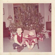 Vtg Found Color Photograph Boy Baby Christmas Tree Holidays 1962 Retro Family picture