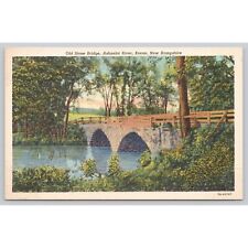Postcard Old Stone Bridge Ashuelot River Keene New Hampshire Linen Vintage picture
