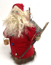 Vintage Primitive Santa Claus Christmas Red Velvet Handmade Painted Fur Trim 9