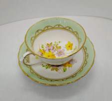 Vintage Plant Tuscan Fine Bone China Teacup Saucer Made in England Green Floral picture