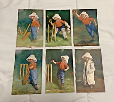 1906 Antique 6 Postcard Set EP Kinsella Boy Cricket Player Sports Children Comic picture