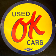 Vintage Art OK USED CARS CHEVROLET PORCELAIN ENAMEL SIGN Rare Advertising 30