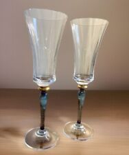 Mikasa Jamestown Blue And Gold Champagne Flute Glasses 9in Set of 2 Excellent picture