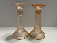 Pair of Vintage Soft Pink Hobnail Glass Candle Holders for Taper Candles picture
