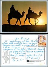TUNISIA Postcard - Camel Riders In Desert At Sunset DQ picture