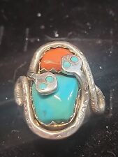 Vintage Zuni Sterling & Turquoise Coral Effie C Calavaza Ring picture