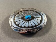 Navajo Small Tooled Sterling Silver & Turquoise Belt Buckle by Joann Begay, NEW picture