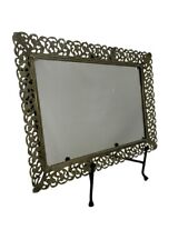 Large Vintage Gold Ornate Hollywood Regency Rectangular Vanity Mirror Tray 11x14 picture