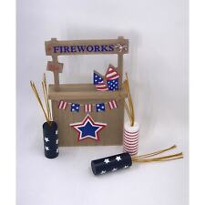 New Mini Wood Fireworks Stand & 3 Stars & Stripes Firecrackers Tiered Tray Decor picture