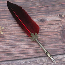 Vintage Feather Fountain Writing Pen Calligraphy Ink Quill Dip Pen(Red) picture