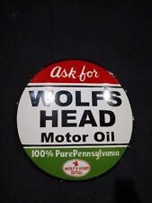 Porcelain Wolf Head Motor Oil Enamel Metal Sign Size 30
