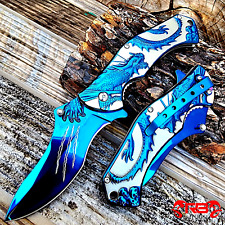 8” Blue Dragon Knife Tactical Spring Assisted Open Blade Folding Pocket Knife picture