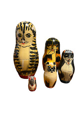 Vintage Wooden Painted Cats Russian Nesting Dolls with Mouse picture