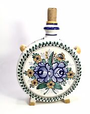 VTG Modra Hand Painted Floral Porcelain Ceramic Flask/Decanter W/ Stopper Signed picture