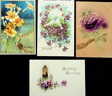 LOT of 4 ANTIQUE EARLY FULL COLOR FLORAL 1900s Postcards - Y-6 picture