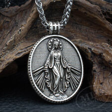Large Virgin Mary Miraculous Medal Style Pendant Necklace Religious Catholic picture