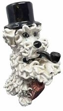 Vtg Figurine Poodle Dog White 7” Ceramic Spaghetti SMOKING PIPE TOP HAT Umbrella picture
