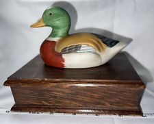 Mallard Duck Decoy Playing Card Holder Wooden Divided Box Vintage picture