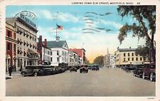 Westfield MA Elm Street Main Downtown New Park Square 1930s Vtg Postcard C48 picture