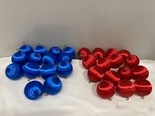 29 Vintage Satin Ball Christmas Ornaments Red & Blue *One Dented~ See Pics* picture