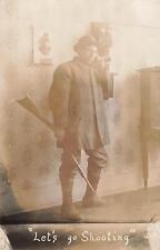 Vintage RPPC Hunter Talking On Phone LETS GO SHOOTING Shotgun Photo Postcard picture