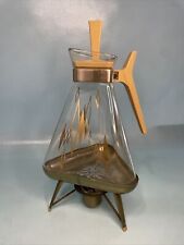 Vintage Atomic MCM Inland Glass Coffee Carafe Pot Triangle Shape w/ Stand Lid picture