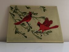 Vintage Mid Century Red Cardinals Green Branches Wall Art Needlepoint picture