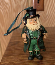 Irish Santa In Green Shamrock Christmas 3.75” Ornament With Pipe & Toy Sack picture