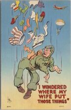 c1940s WWII Military Comic Postcard Paratrooper / Dirty Laundry - Linen Unused picture