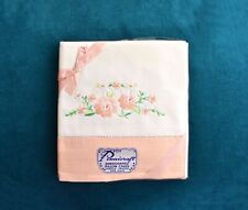 1950s Vtg Pennicraft Embroidered Pillowcase Pair New Old Stock unused Ecru Peach picture