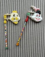 Vintage Albert CANDY TWIRLERS Plastic Bunny & Chick Spinners - EASTER KITSCH picture