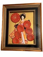 Large Vintage Japanese Shadow Box 3D Wall Art Mixed Material Geisha Girl 22x18x6 picture