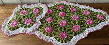 Vintage 3D Rose Doily Table Centerpieces Runners Pink Rosettes Handmade Set/2 picture