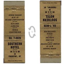 Vintage Matchbook Cover Southern Hotel Frankfort Kentucky 1940s US Highway 60 picture