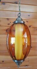 Vtg 1960's- 70's MCM Retro Sphere Amber Glass Hanging Swag Light/Lamps picture