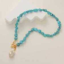 Handmade natural turquoise necklace white pearl pendant Wrist Yoga Elegant picture