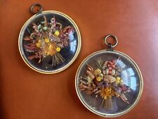 Vintage Dried Flowers in Round 5” Frames 1970s Home Decor Set of 2 Terrain picture
