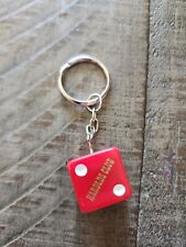 Vintage Harolds Club Casino Red Dice Die Keychain Reno Nevada Dangle Key Ring picture