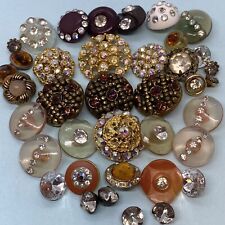 35+ Vintage Rhinestone Button Lot & Jewel Set In Metal Paste Glass & Plastic picture