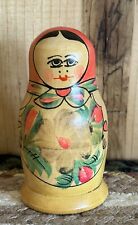 Vintage Hand Painted Wooden Russian Matryoshka or Nesting Doll Set Of 3 picture
