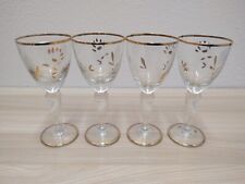 Vtg. Art Deco Cut Glass Sherry Cordials Floral Hand Painted Gold Rims Accents 4 picture