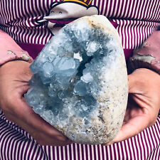 3.67LB natural blue celestite geode quartz crystal mineral specimen healing picture