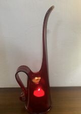 1 Vintage LE Smith Ruby Red Swung Glass Candlestick Holder/Vase  12” X 3 1/2” EC picture